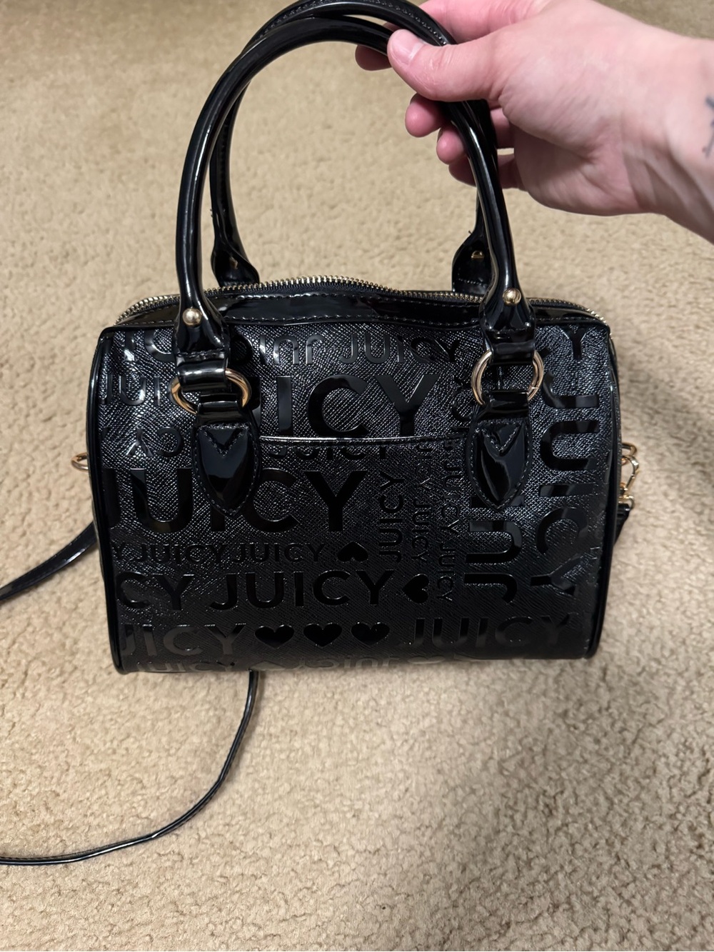 Juicy Couture Black Patent Logo Satchel with Gold Hardware - Picture 5 of 10